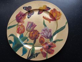 Goldener Dekoteller mit Tulpen + Schmetterlingen 31cm Teller