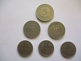 Pièces Allemagne lot 5 pièces Deutsch Mark 1-5 Mark
