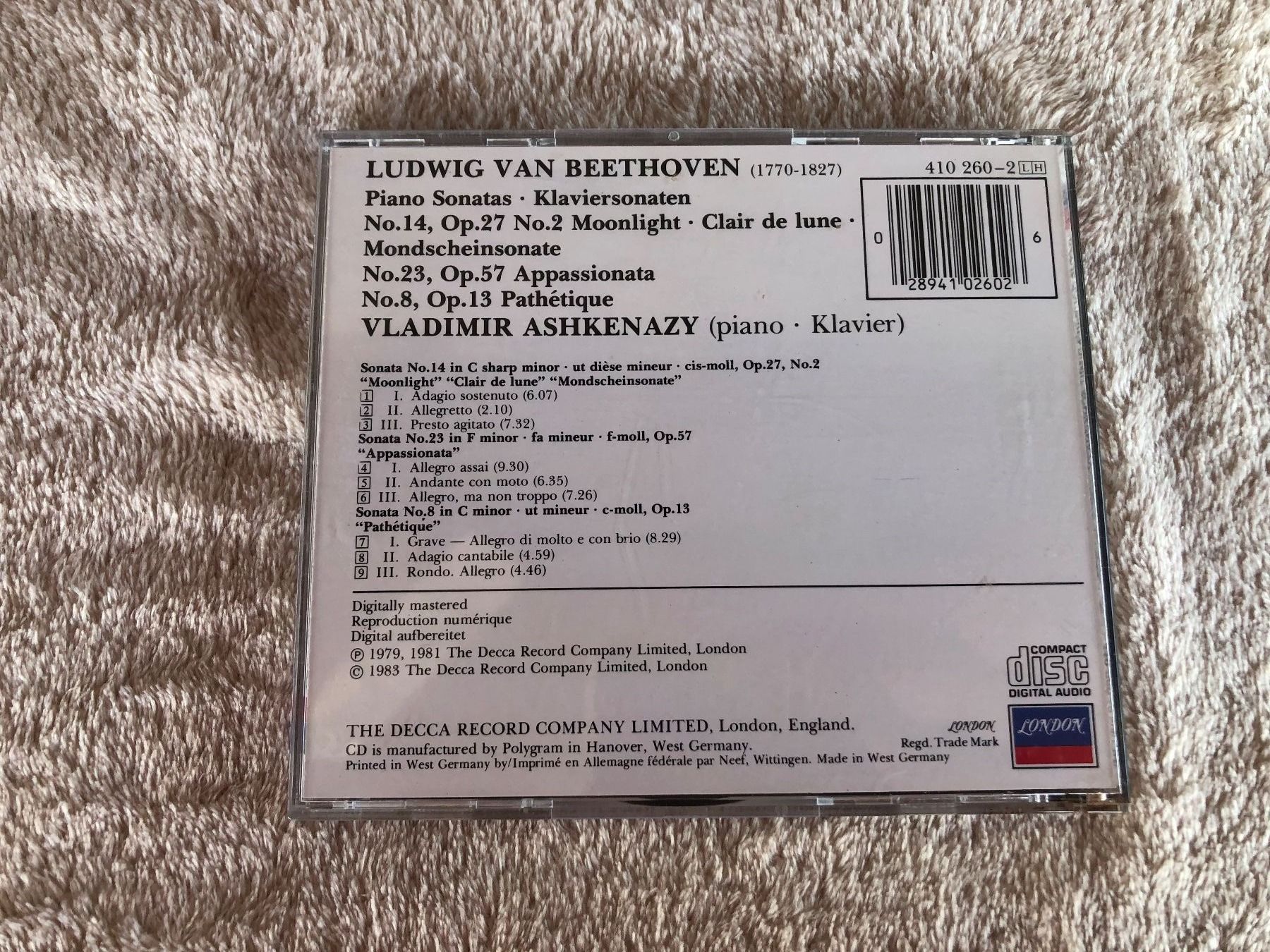 CD: Beethoven: Moonlight Sonate, CD, Ashkenazy – Usato da Schübelbach venduto da Dolly990_2 2