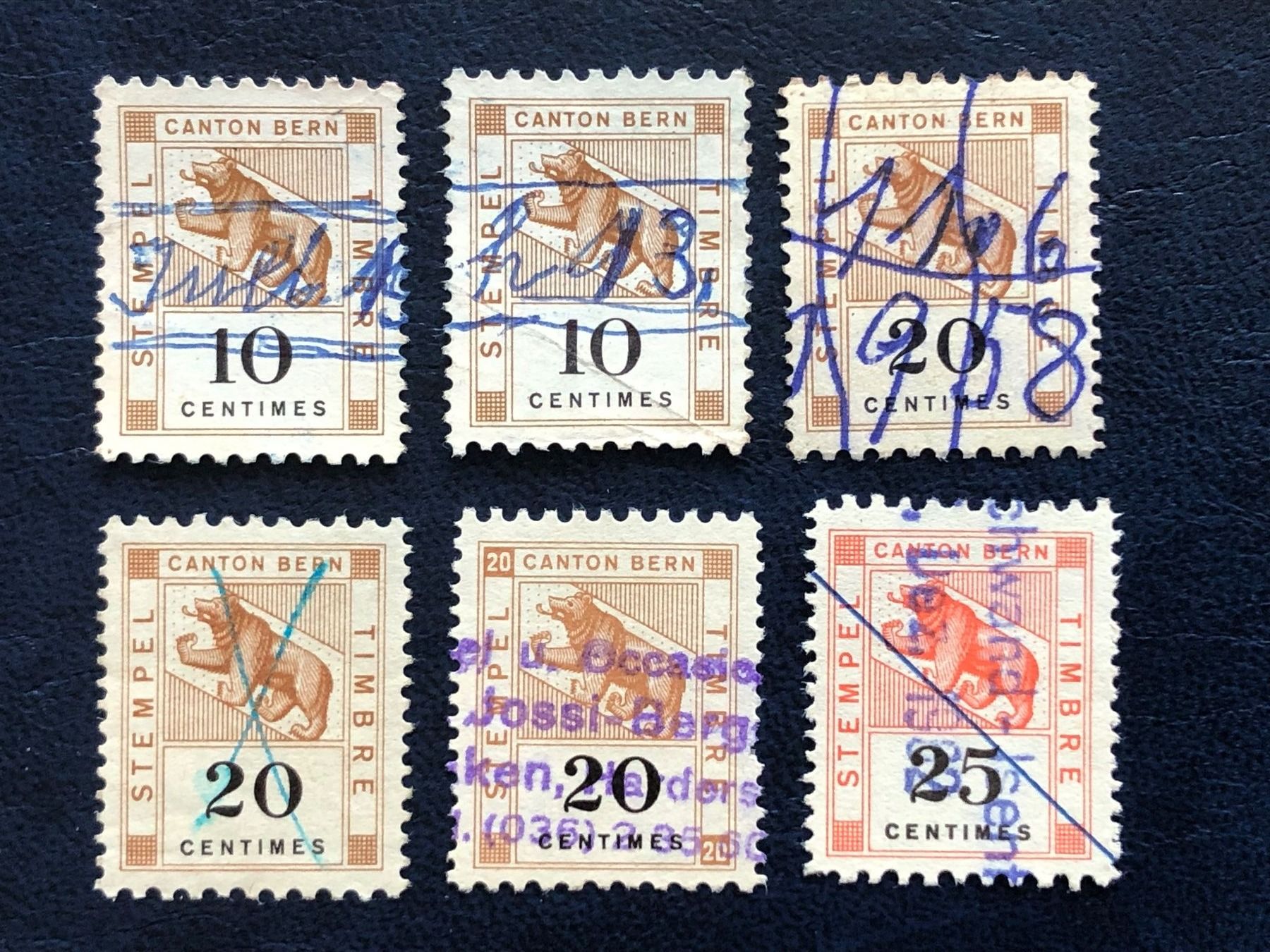 Alle Briefmarken: Stempelmarken Kanton Bern 6 Stück – Gebraucht aus Biel/Bienne von TomBaBi