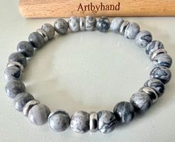 Picasso-Marmor Armband Grau marmoriert Silberakzente Unikat