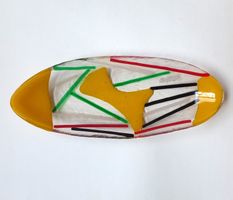 Schale Glas farbig oval 39 cm.