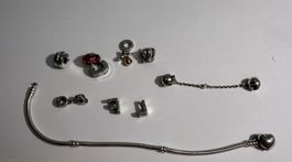 Pandora Silber Armband 19cm mit Herzverschluss und Charms