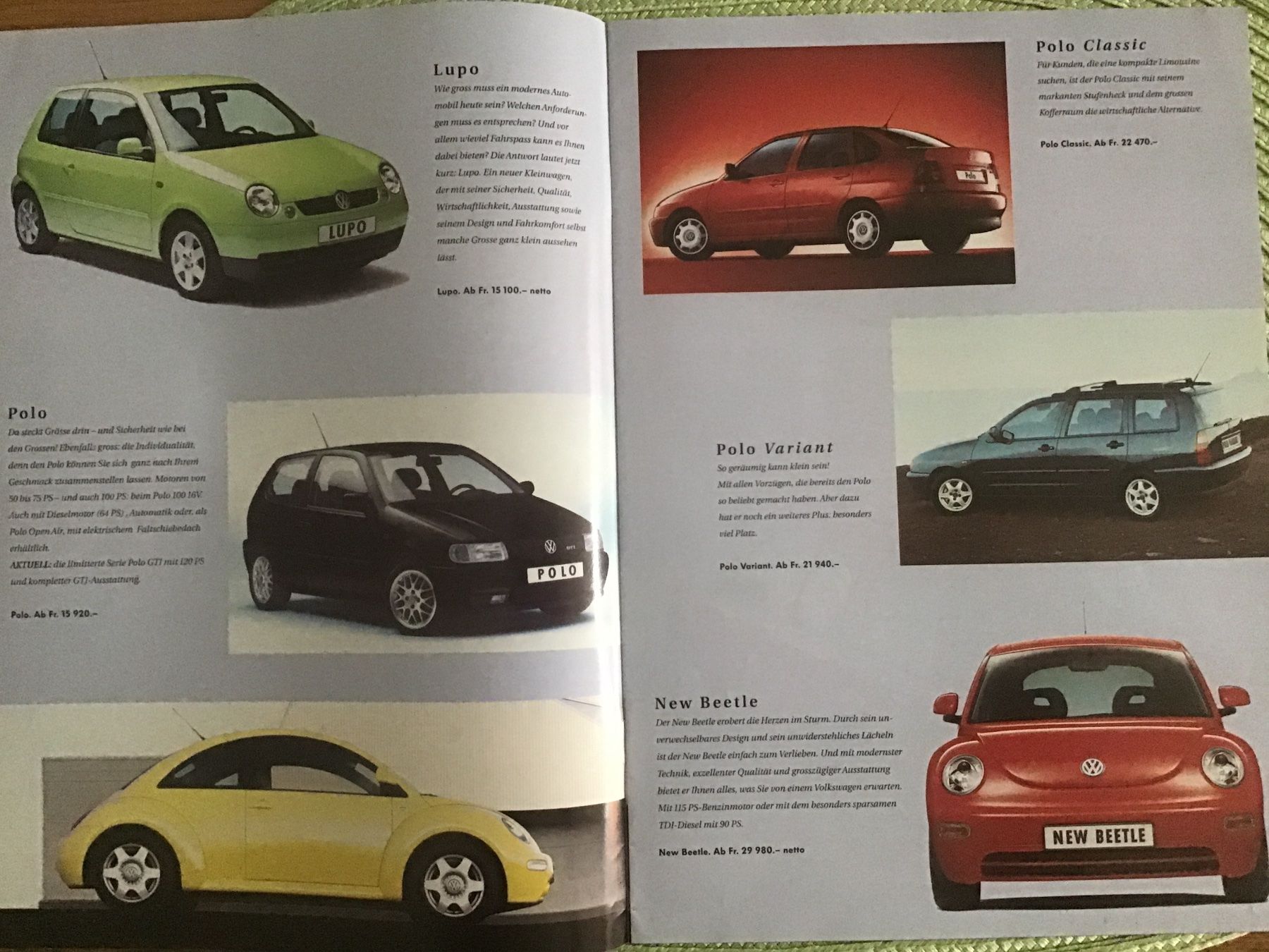 VW Dokumente: VW-Programm Verkaufsprospekt 12 Seiten 1999 – Gebraucht aus Scherzingen von Starseller62 1