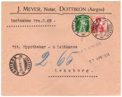 DOTTIKON auf Nachnahme-Beleg mit MiF nach LENZBURG