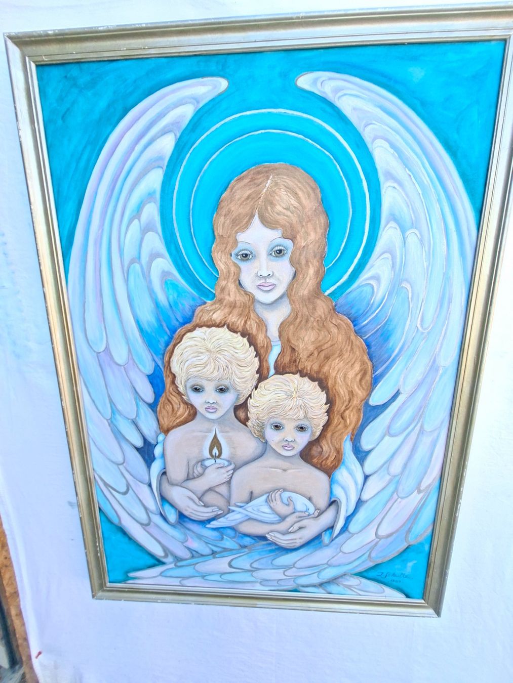 Dipinti: Bild Engel mit Kindern 1989 J. Schultz Acryl – Usato da Schaffhausen venduto da meteor7 2