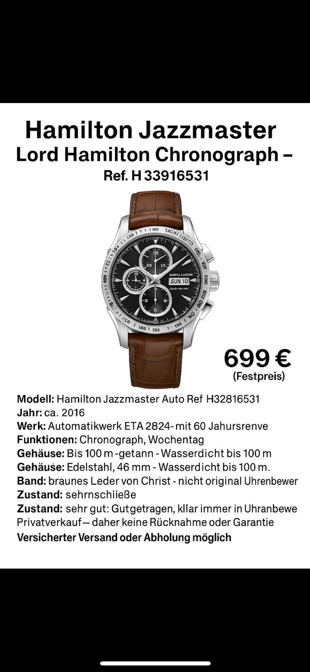 Hamilton Orologi: Hamilton Jazzmaster Lord Hamilton Chronograph, Top Zustand! – Usato da Brüttisellen venduto da AllesMoegliche24 4