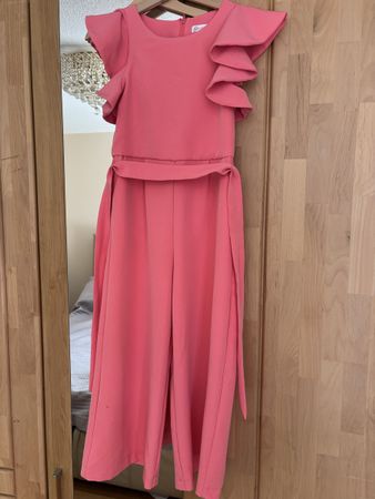Girls' Pink Ruffle Jumpsuit - Cute Summer Outfit, Size 7