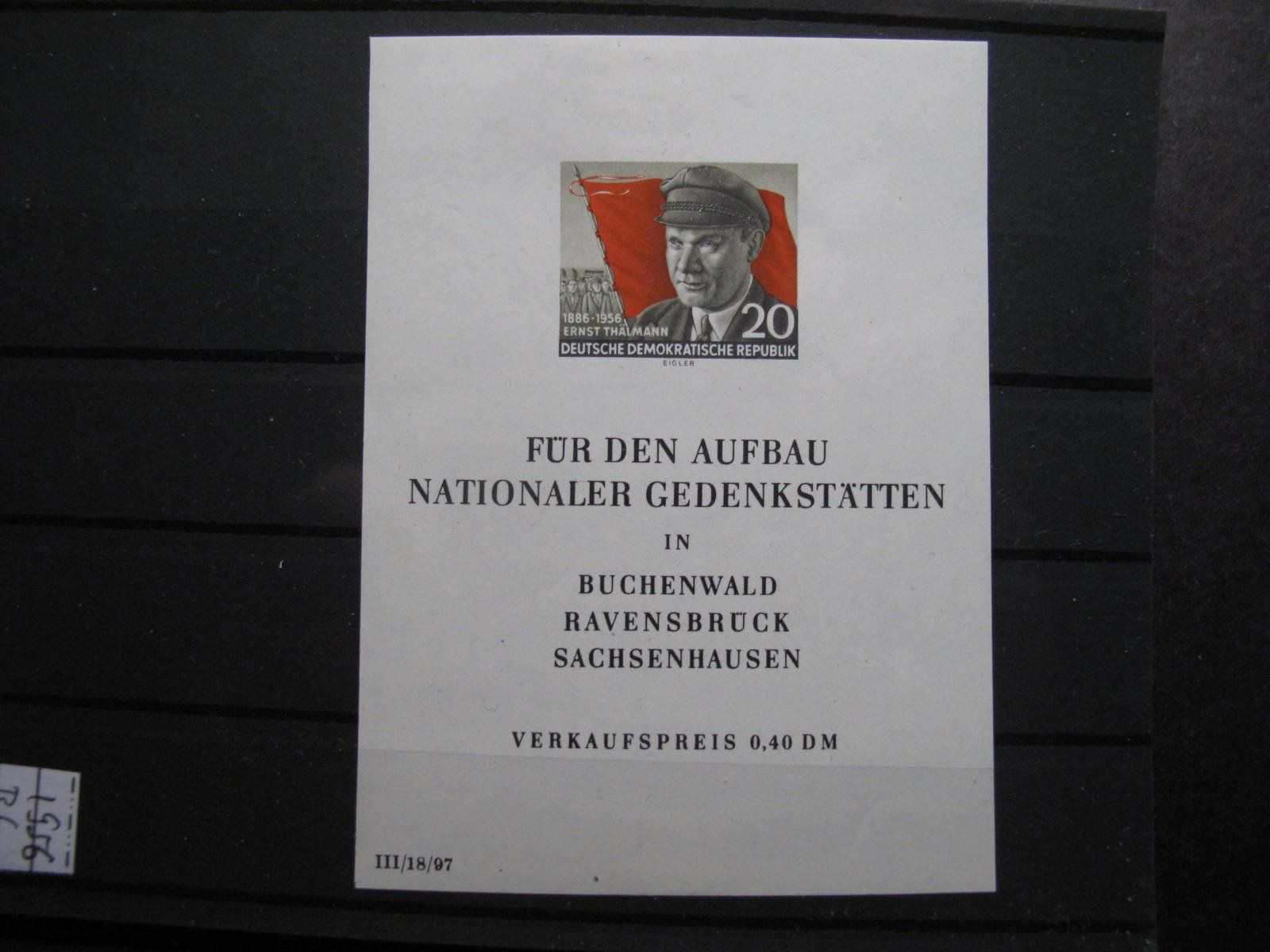 Tutti i francobolli: DDR 1956 Ernst Thälmann Block 14* – Usato da Wil SG venduto da fva01