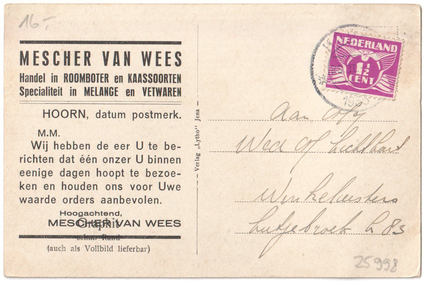 Cartoline postali: SPEICHER: holländische Werbe-AK 1933 – Usato da Engelburg venduto da Swisscards 1