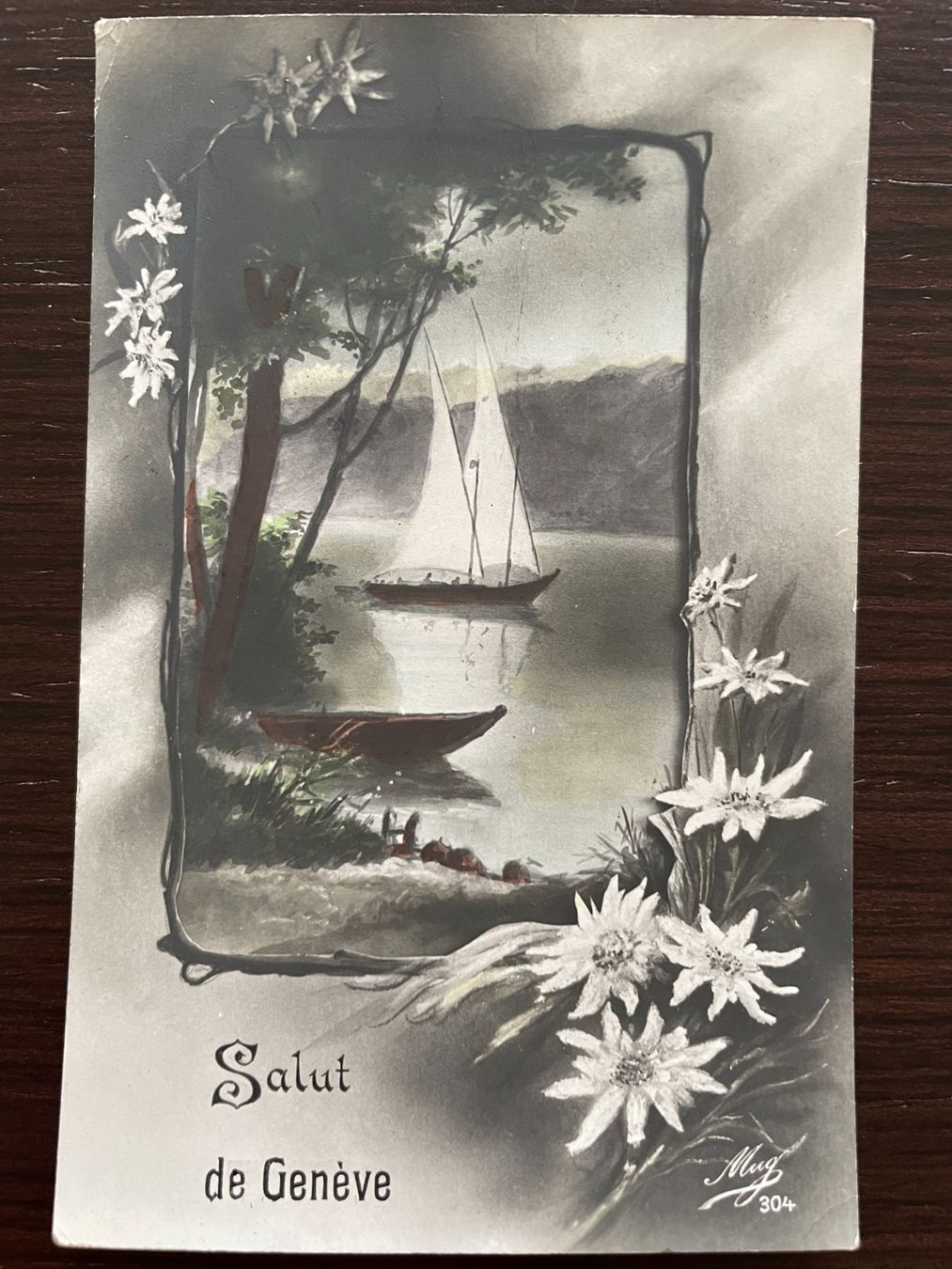 Ansichtskarten: SALUT DE GENÈVE Kitschkarte, 1915 – Gebraucht aus Wald ZH von TLILEF