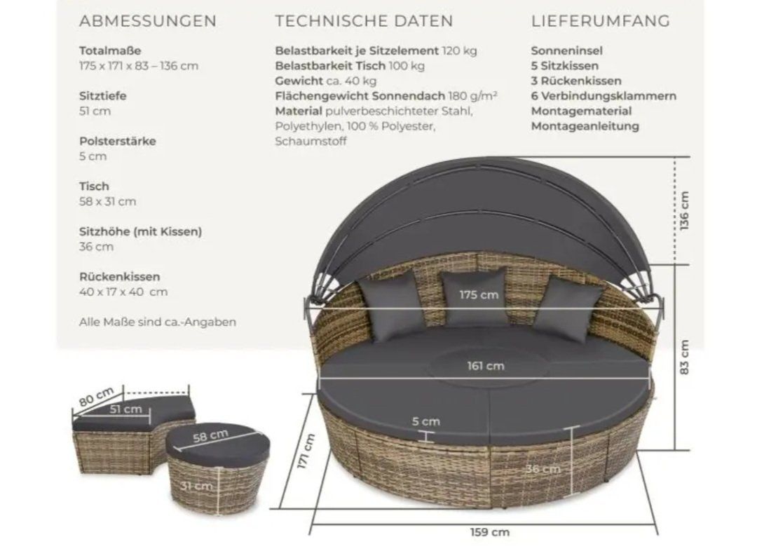 Chaises longues: Rattanlounge Rund mit Sonnendach – Neuf (Voir description) à Büren NW par pinot19 3