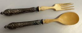 Antikes Salatbesteck, versilberte Griffe, Jugendstil um 1900