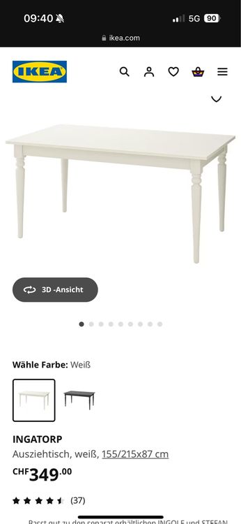 Weisser IKEA Esstisch INGATORP (ausziehbar) mit 4 Stühlen Kaufen auf