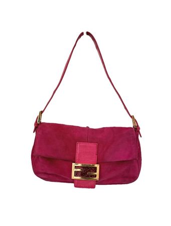 Sac baguette Fendi rouge rosé vintage en daim logo pailletée