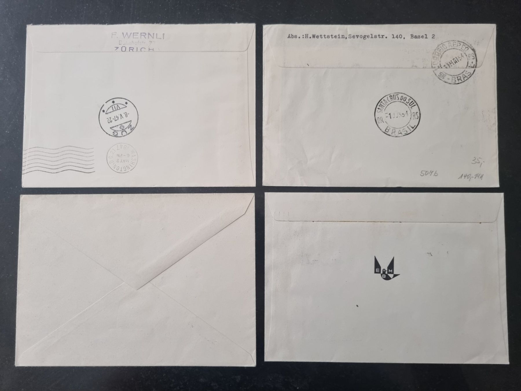 Alle Briefmarken: 4 CH Flugpost Briefe 1939 - 1948 : KP 180.-- – Gebraucht aus Gümligen von Geniusbuy 1