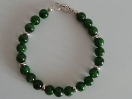 Armband mit grünem Chromdiopsid und Silber, 17 cm