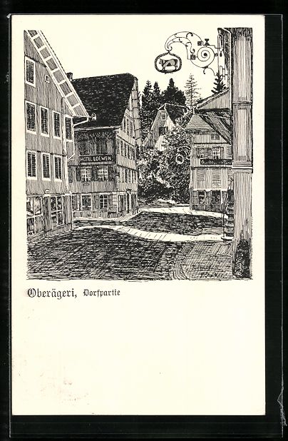 Cartoline postali: Oberägeri, Strassenpartie mit Hotel Loe – Usato da Berlin venduto da bartko-reher