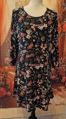 ❣️SHIRT-KLEID, SCHWARZ FLORAL, GR. XL, EHER GR. L