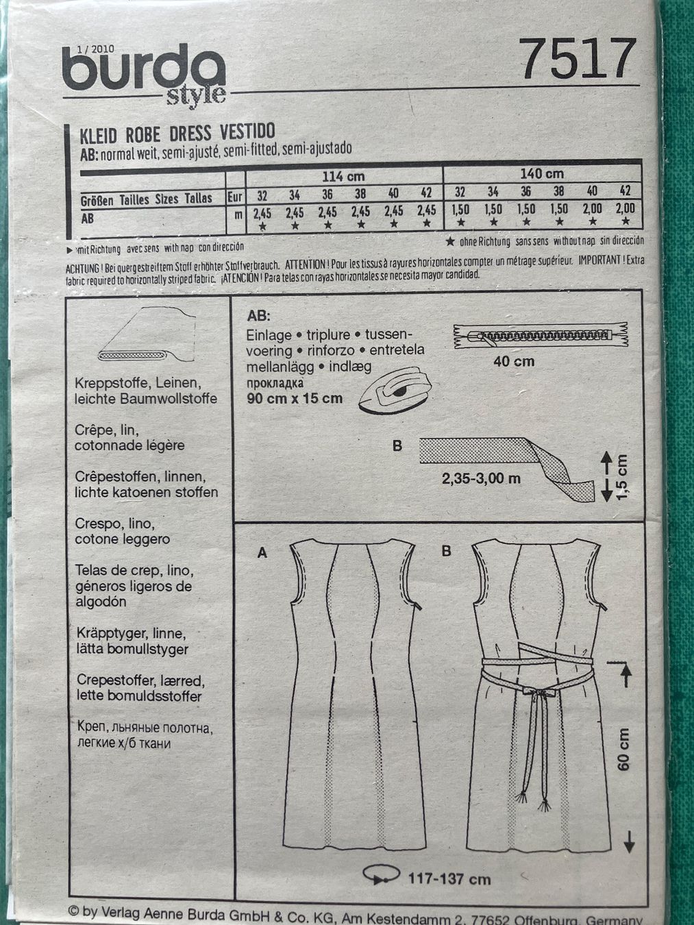 Schnittmuster: Burda Style 7517 Kleid Damengrössen 32-42 – Neu und originalverpackt aus Utzenstorf von mrs_peel 1