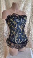 Corsage in blau gold Gr. XL mit schwarzer Spitze