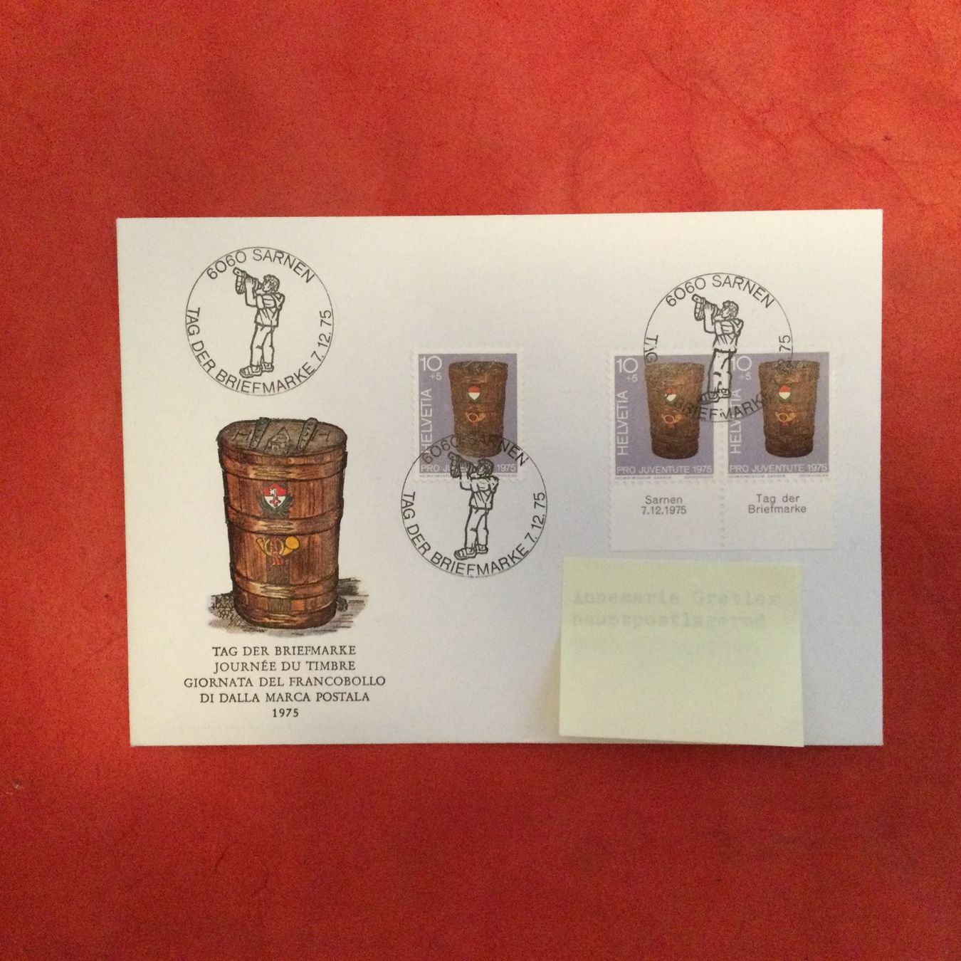 Tutti i francobolli: Tag der Briefmarke 1975 Sarnen mit PJ 252 – Usato da S. Pietro venduto da bro_jjl9