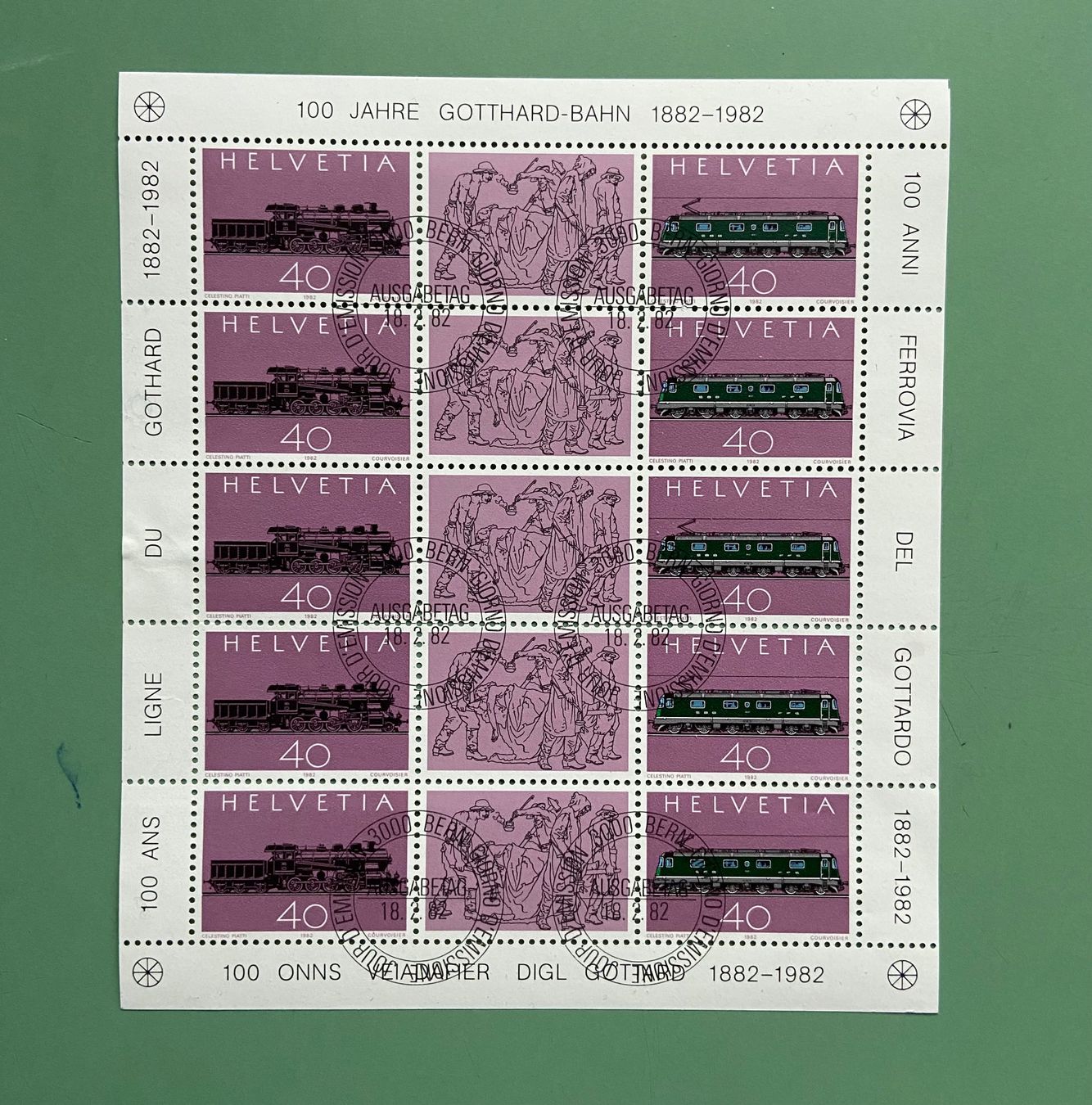 Tutti i francobolli: Schweizermarken: Bogen 100 Jahre Gotthardbahn 1982, gestemp. – Nuovo (secondo la descrizione) da Münchringen venduto da Hegelime-38
