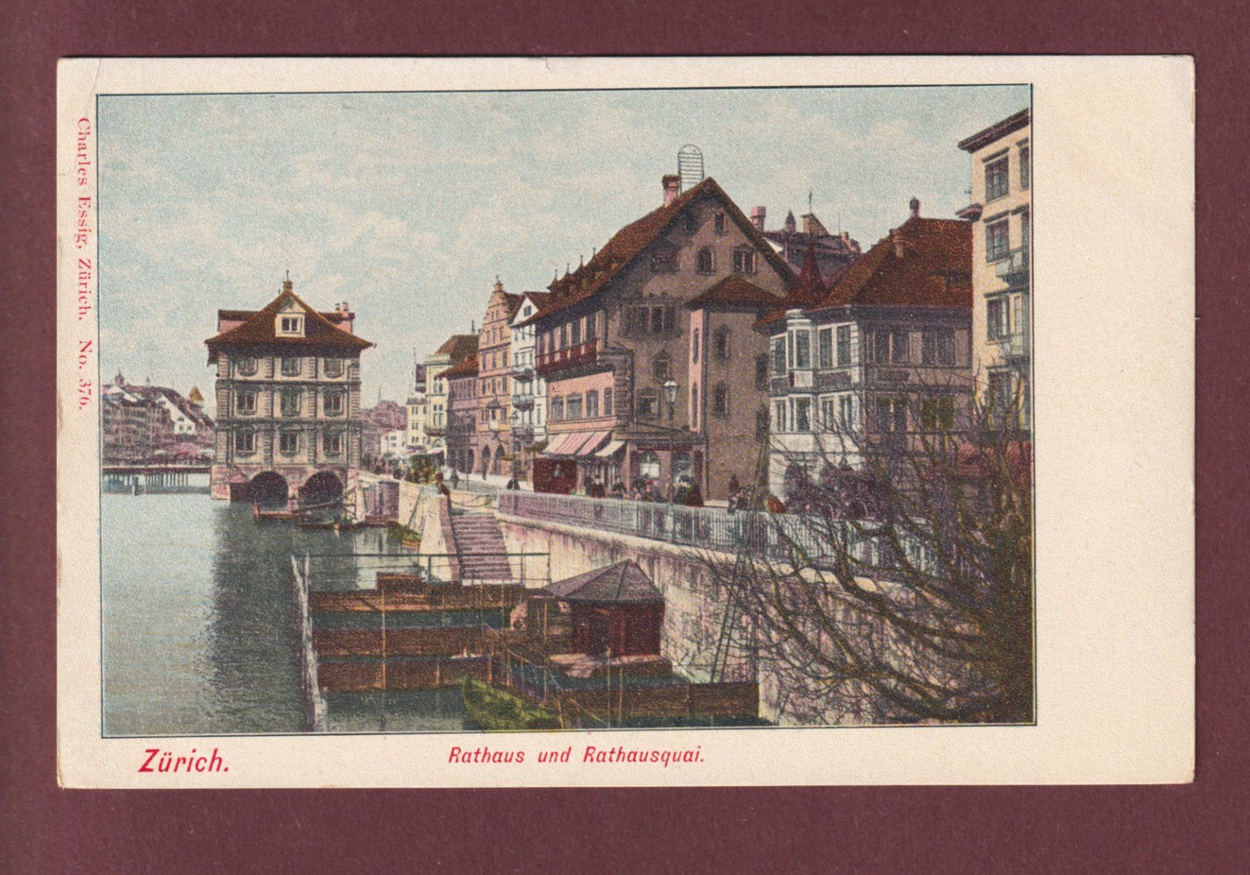 Cartoline postali: ZÜRICH - Rathaus - Quai - 1903 // Eckbug // – Usato da Pully venduto da nicecards