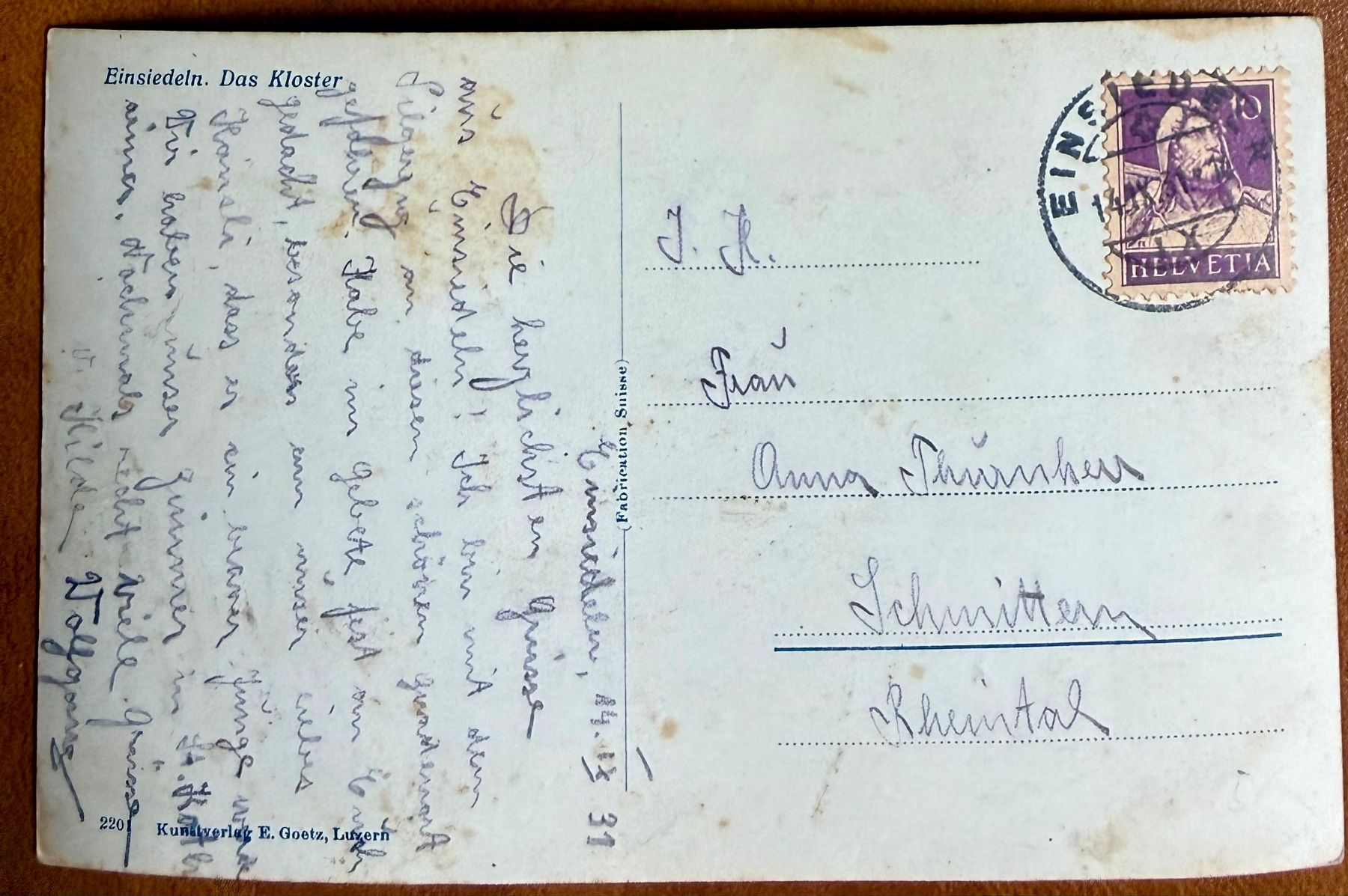 Cartoline postali: Einsiedeln - Kloster 1931 – Usato da Lutry venduto da Ediego 1