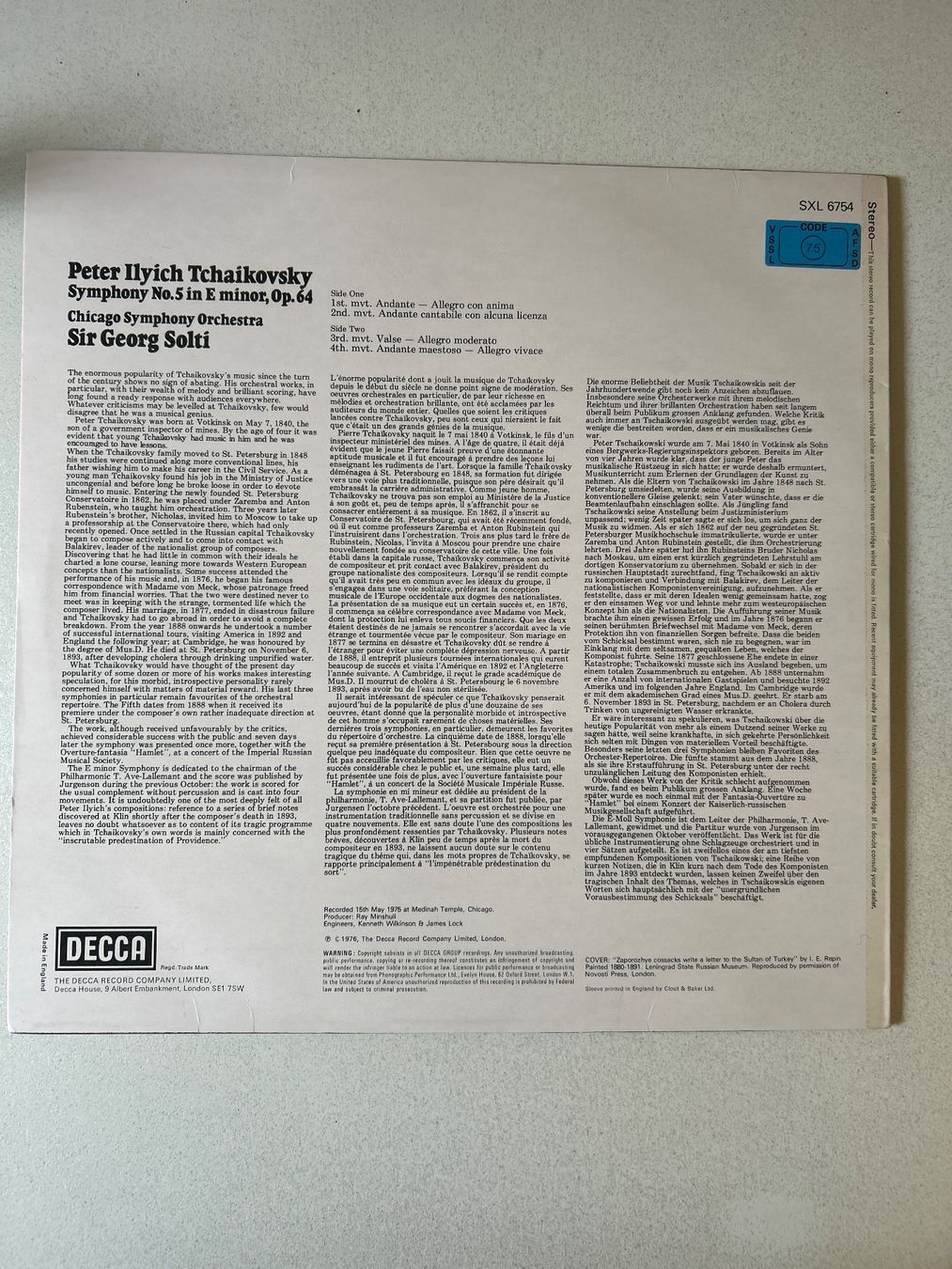 Dischi in vinile: Tchaikovsky Symphony No. 5. Lp Vinyl 1976 – Nuovo (secondo la descrizione) da Zürich venduto da Fisel1 1