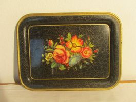 Vintage Serviertablett mit Blumenmuster, Deko Tablett Retro