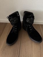 Damen Stiefel velourschwarz mit Schmucksteinen guter Zustand