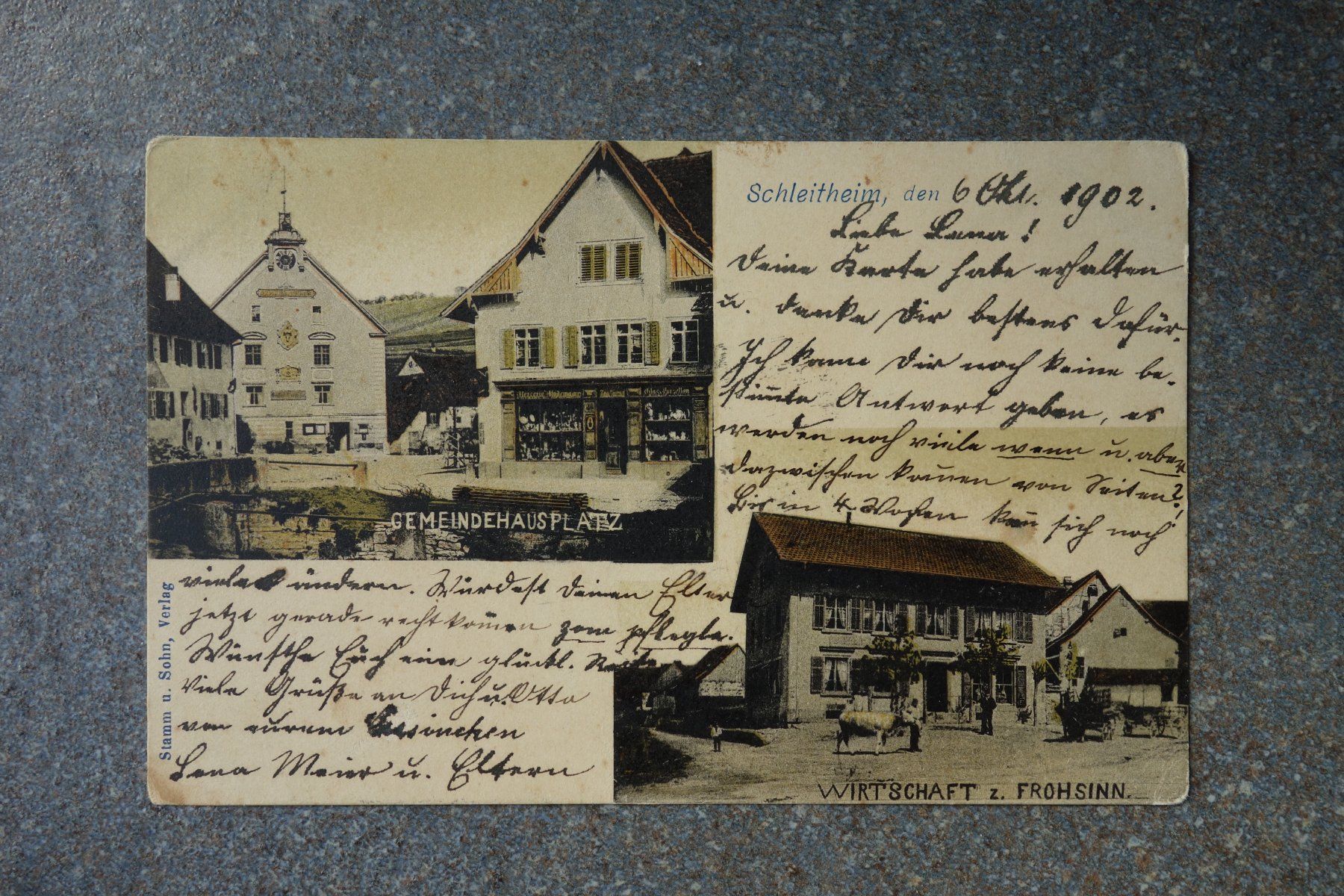 Cartoline postali: Ansichtskarte Schleitheim,  Rest. Frohsinn, 1902 – Usato da Stein am Rhein venduto da Laffoni