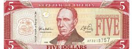 Liberia 5 Dollar 1999 P-21 UNZ