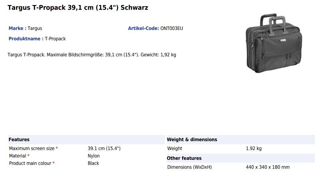 Targus Borse: TARGUS Laptoptasche/Laptoprucksack 15.4'' ONT003EU – Usato da Rheinfelden venduto da zwitschi_09 8
