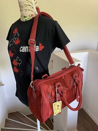 Handtasche rot Stoff mit Kunstleder "MC" Umhängetasche Tasch
