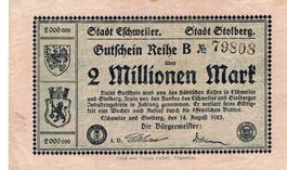 Eschweiler Stollberg 2 Mil.Mark Reihe B 14.08.1923 VZ-VZ+