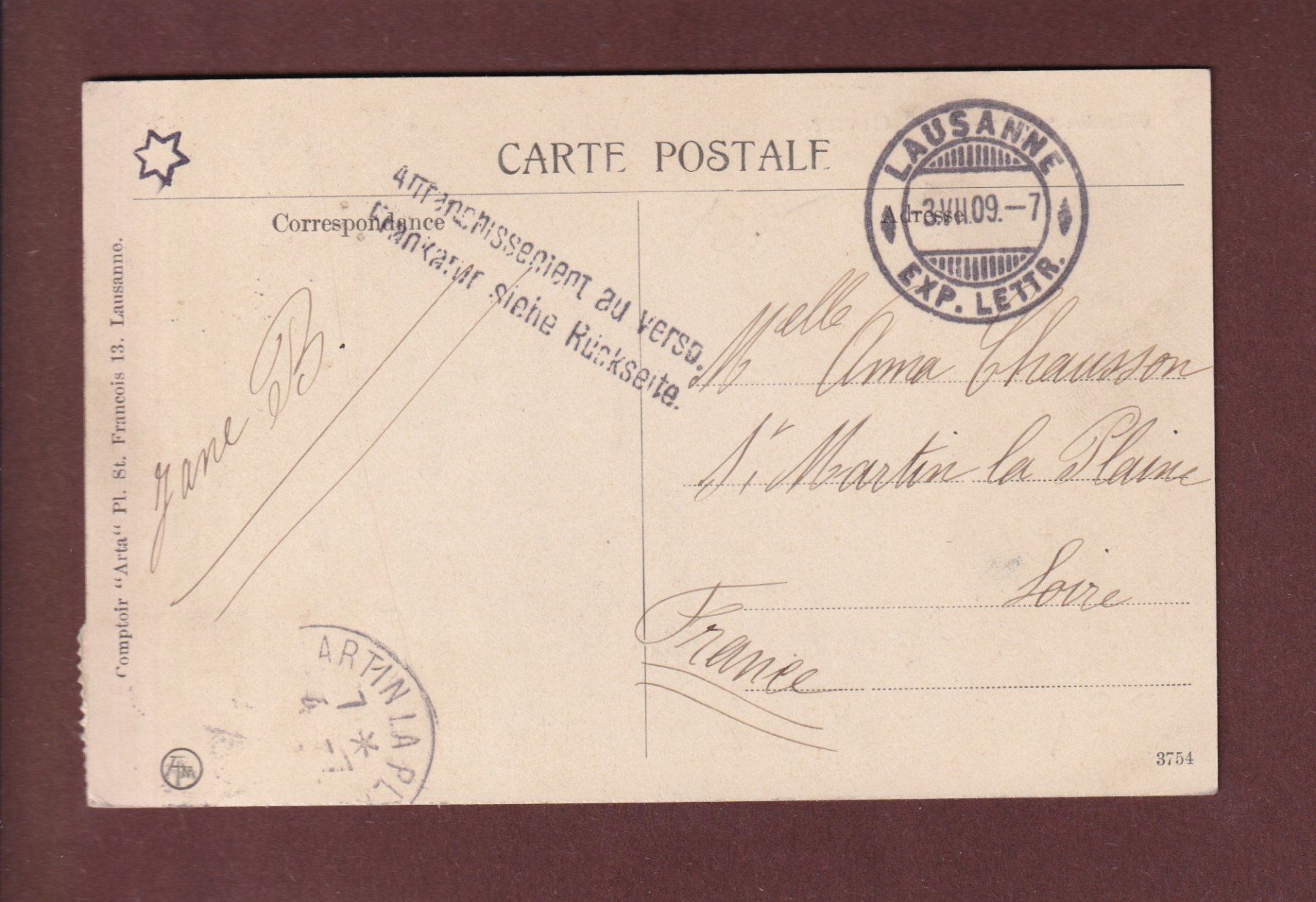 Ansichtskarten: LAUSANNE - Ouchy - 1909 – Gebraucht aus Pully von nicecards 1