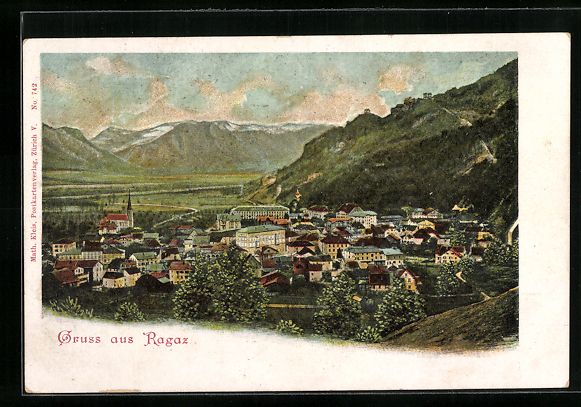 Cartoline postali: Ragaz, Ortsansicht mit Umgebung aus der  – Usato da Berlin venduto da bartko-reher