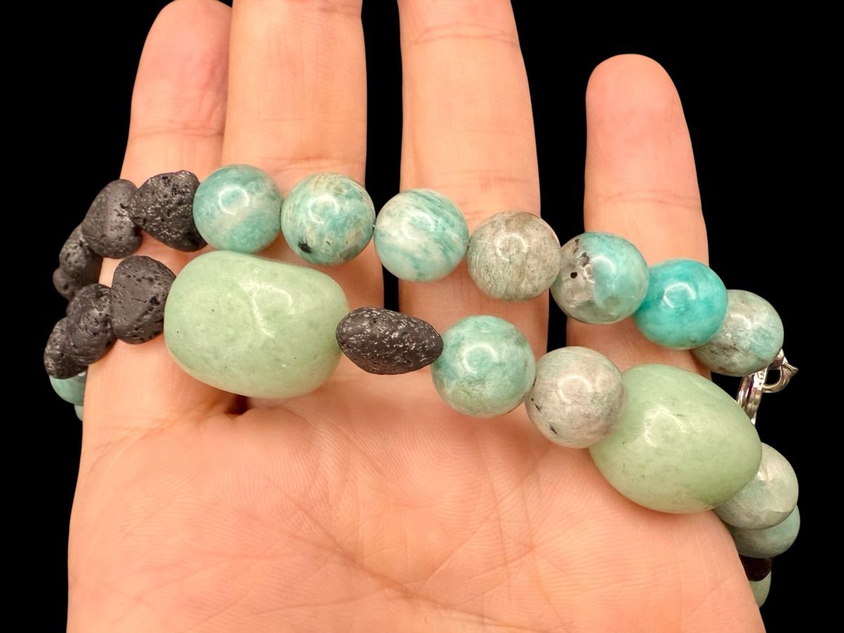 Catenine: Halskette mit Amazonit, Lava und Silber – Nuovo (secondo la descrizione) da Lamone venduto da LaCantinaMagica 8