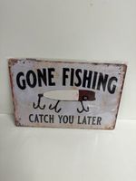 Wandschild "Gone Fishing" Blechschild Deko
