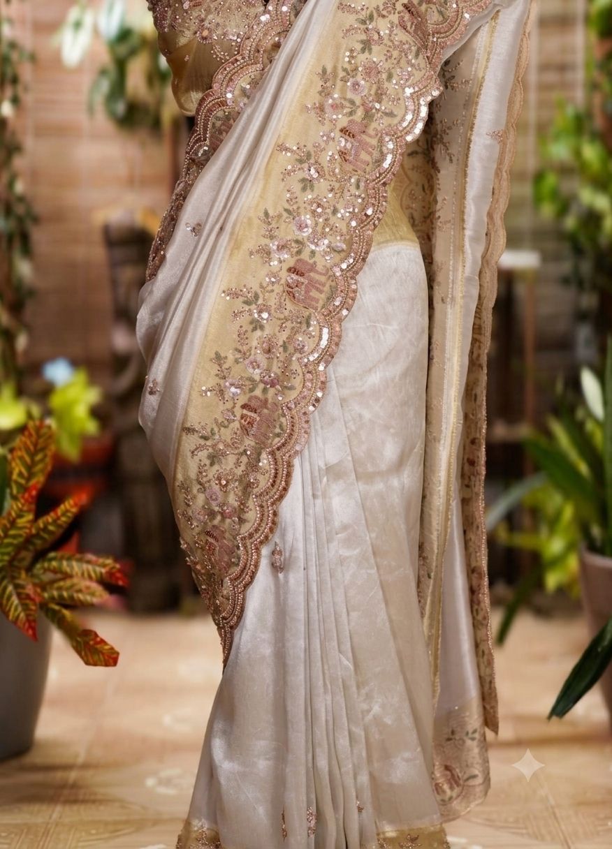Vestiti: Gold saree with embroidery NEW – Nuovo e nell'imballaggio originale da Les Acacias venduto da minnie6 2
