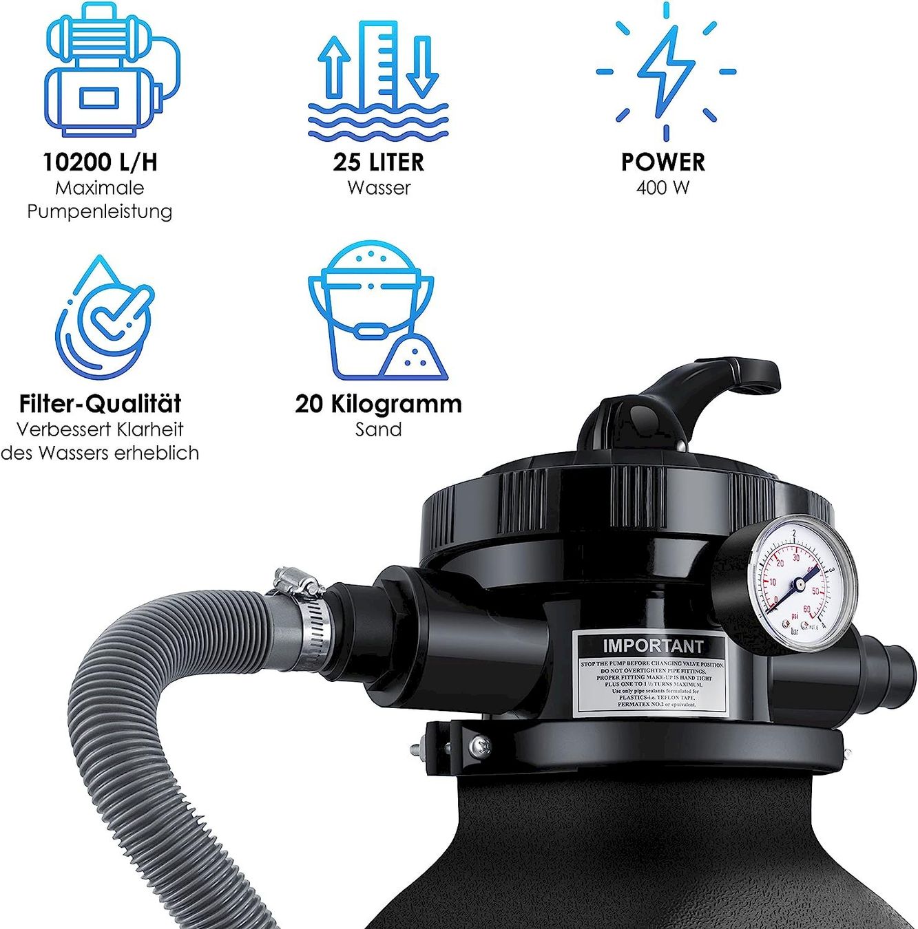 Piscine: Sandfilteranlage 10200 L/h 400W schwarz – Nuovo e nell'imballaggio originale da Bottighofen venduto da zaap 8
