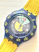 Swatch Armbanduhr blau gelb Kunststoffgehäuse gebraucht