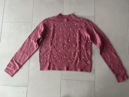 Strickpullover magenta mit Perlen S neu