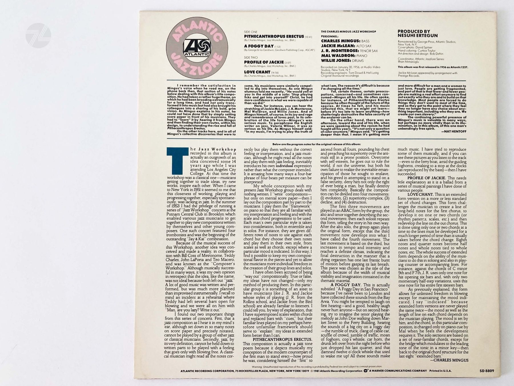 Schallplatten: Charles Mingus Pithecanthropus Erectus Atlantic SD8809 – Gebraucht aus Wetzikon ZH von cyan74 3