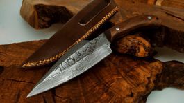 GEPRÜFT B Damast Messer Damascus Knife inkl. Lederscheide