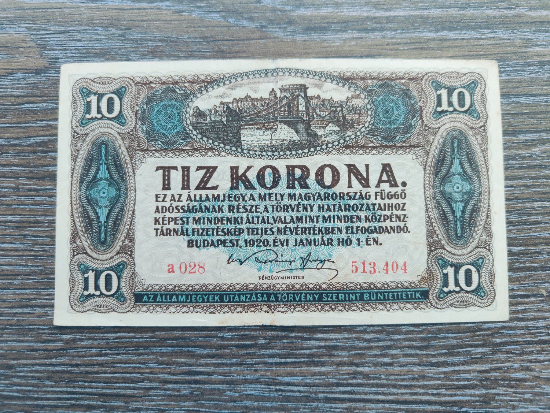 Banknoten: Ungarn 10 Korona 1920 !!!!! – Gebraucht aus Flaach von Lonzo99