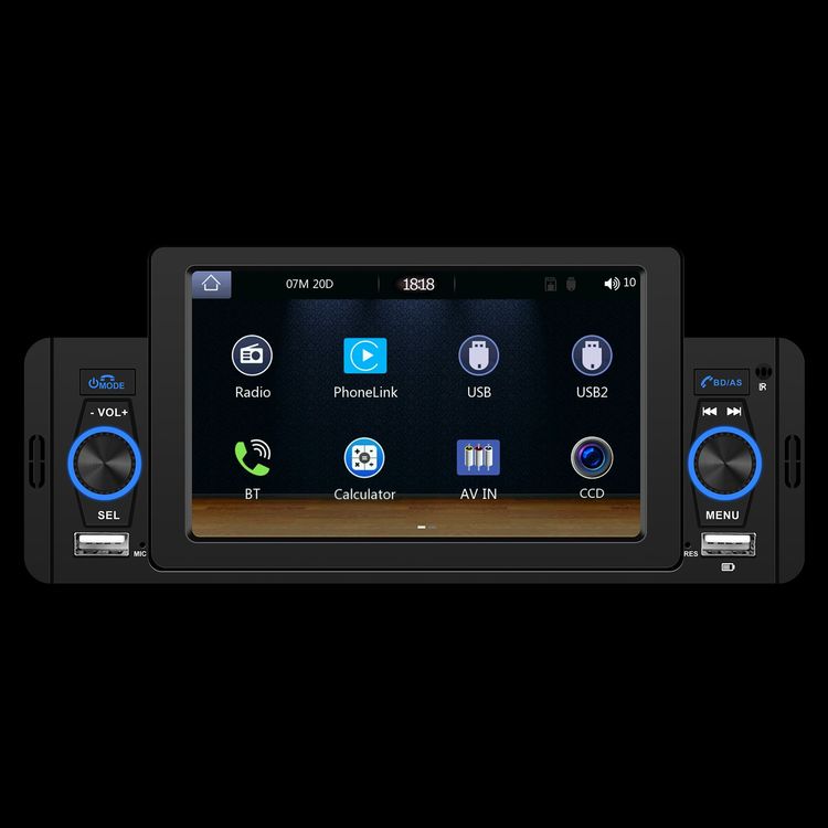 Autoradio 1DIN - Ecran 5'' - USB, AUX, Bluetooth, AM/FM