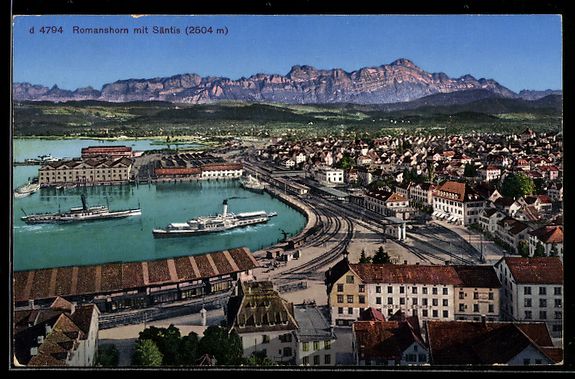 Cartoline postali: AK Romanshorn, Ortsansicht mit Säntis – Usato da Berlin venduto da bartko-reher